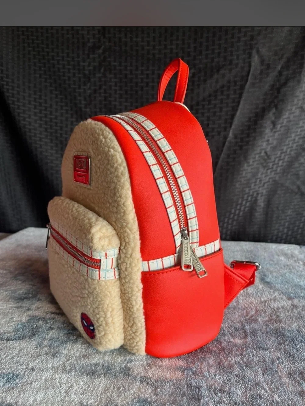 Marvel Kids Cream Sherpa Backpack with Red Trim